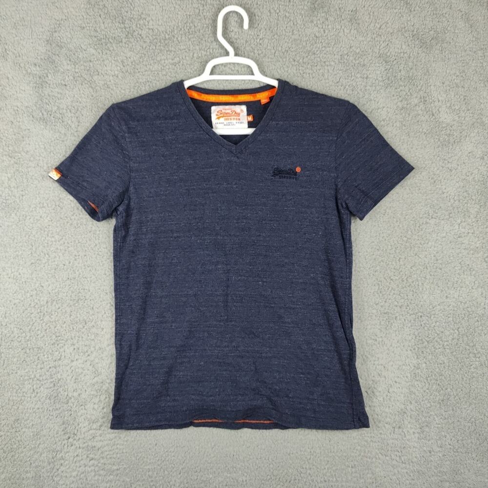 Vintage SuperDry Japan Shirt Blue Men's Medium V-Neck Embroidered Shirt Sleeve T